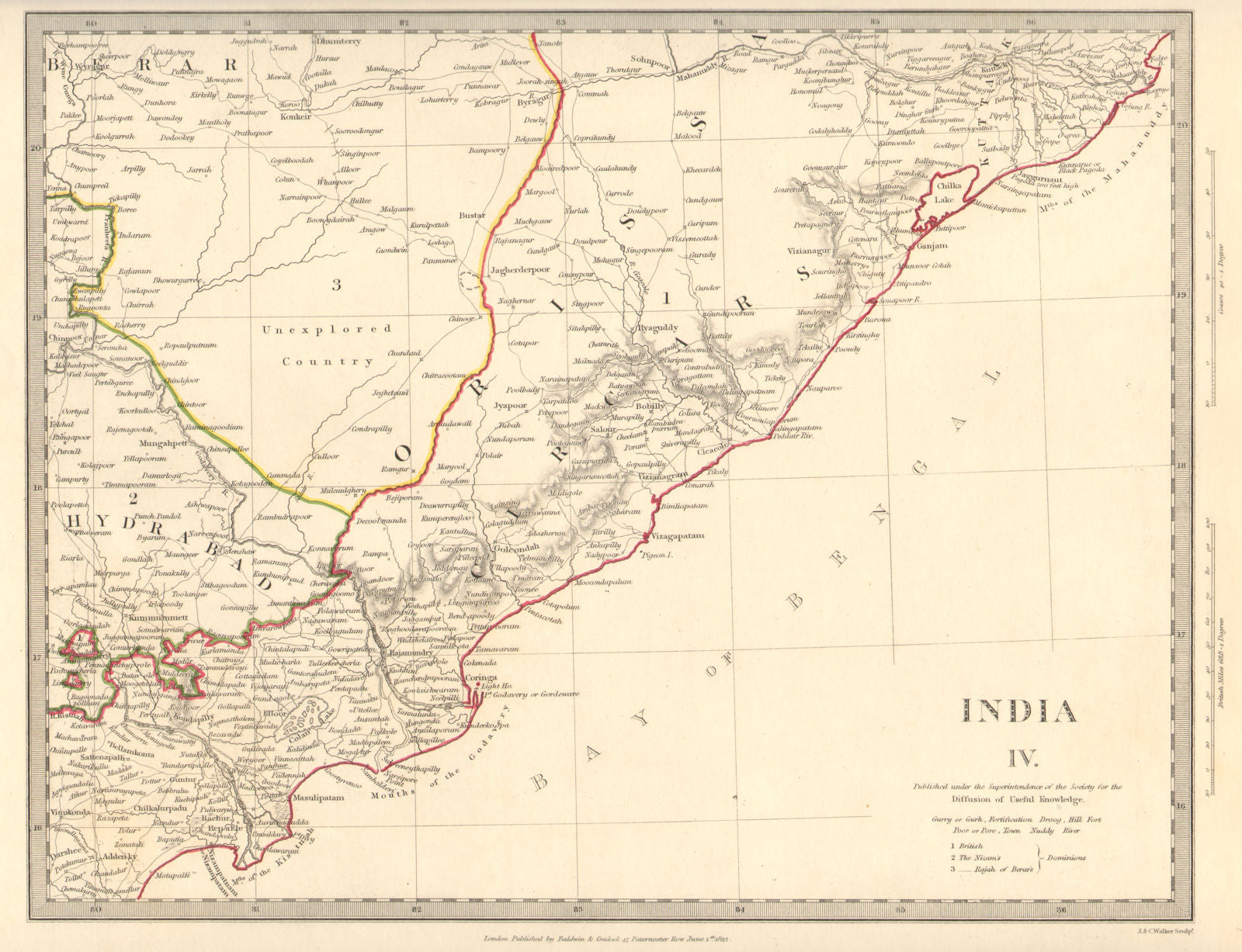 INDIA. Cicars; Mouths of the Godavery. Berar; Hyderabad. Orissa. SDUK 1848 map